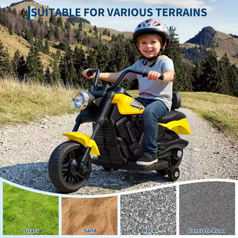 Moto enfant 3-6 ans — 6V musique LED roues support