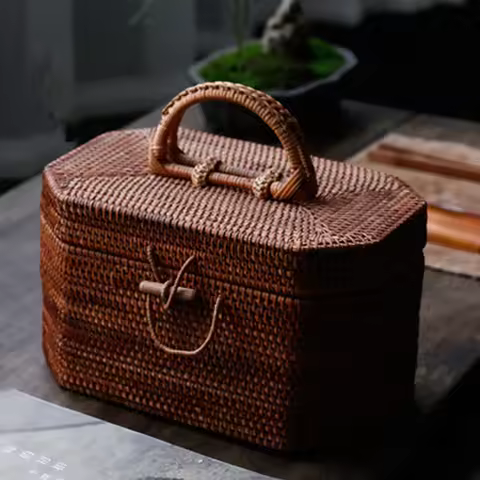 Coffre en rotin avec bouton - Bout de lit déco