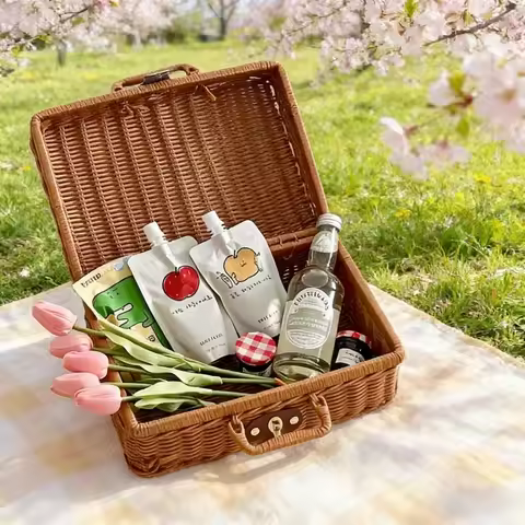 Panier vintage en rotin - Couvercle nostalgique