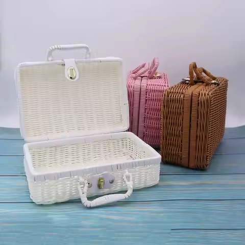 Valise rétro en rotin - Coffret cadeau &amp; rangement