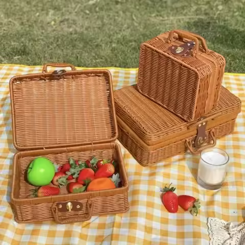 Valise rétro en rotin - Panier de voyage artisanal