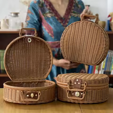 Valise ronde en osier - Anti-poussière grande capacité