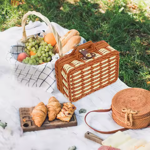 Malle en osier vintage - Grand modèle pique-nique