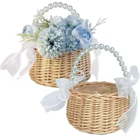 Panier en rotin perlé - Mariage &amp; jardin déco