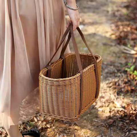 Grand panier shopping tressé - Couvercle cadeau