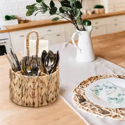 Panier rond en jacinthe d'eau - Rangement naturel