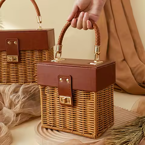 Panier en bambou et rotin - Fourre-tout transport