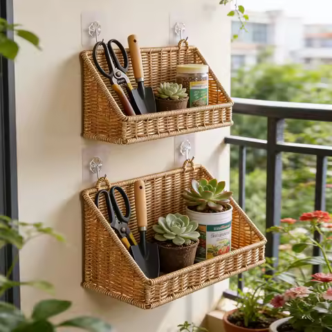 Panier mural en rotin - Étagère inclinée déco