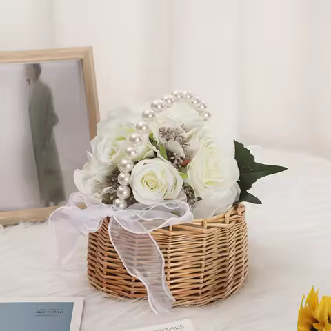 Panier à fleurs de mariage - Poignée perlée artisanale