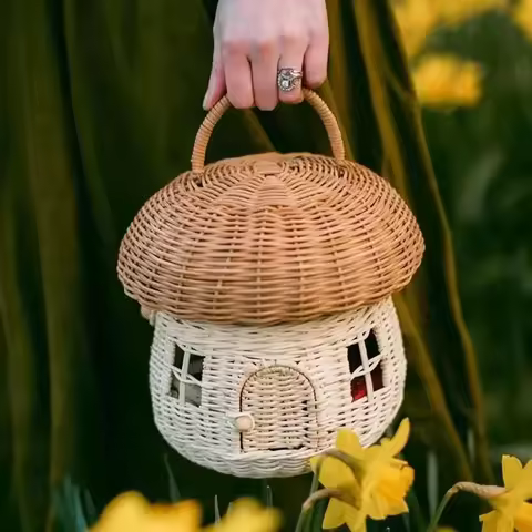 Panier en rotin tressé - Forme champignon décorative