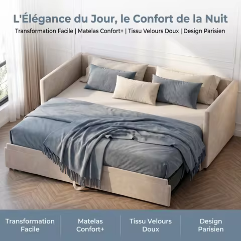 Canapé-lit gigogne 2 places 90/180×200 — couchage double