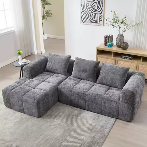 Canapé en L chenille — angle 2 places modulable confort