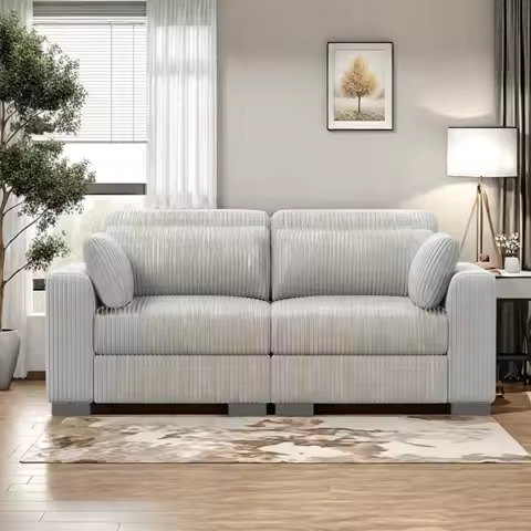 Canapé 2 places 88 cm velours côtelé — assise profonde