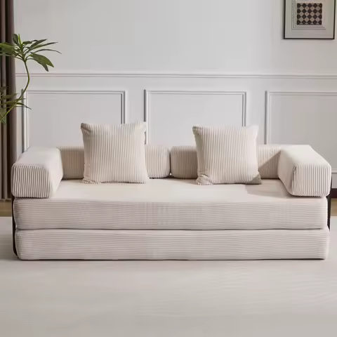 Canapé-lit beige compressible — pliable salon studio