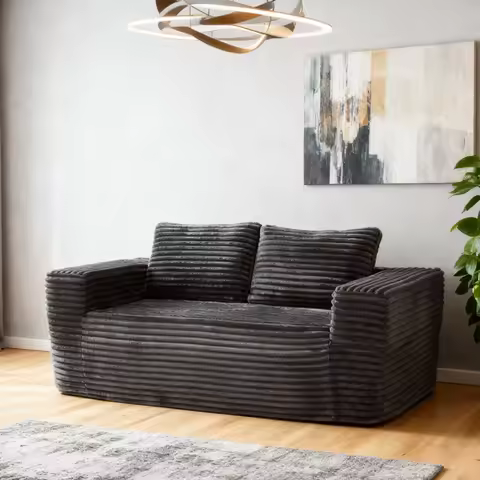 Canapé de sol 2 places velours côtelé — assise profonde sans cadre