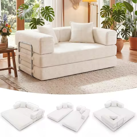 Canapé-lit pliable 160 cm — modulaire velours côtelé