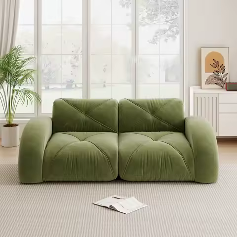 Canapé compressé chenille vert — sans cadre 2 places confort