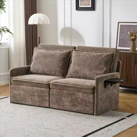Canapé-lit chenille avec plateau latéral intégré