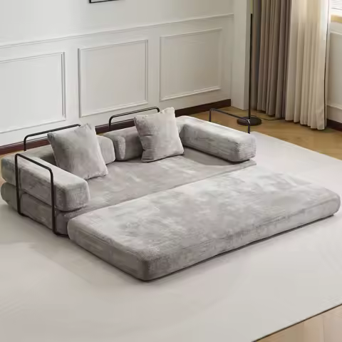 Canapé-lit gris clair chenille — pliable sans cadre
