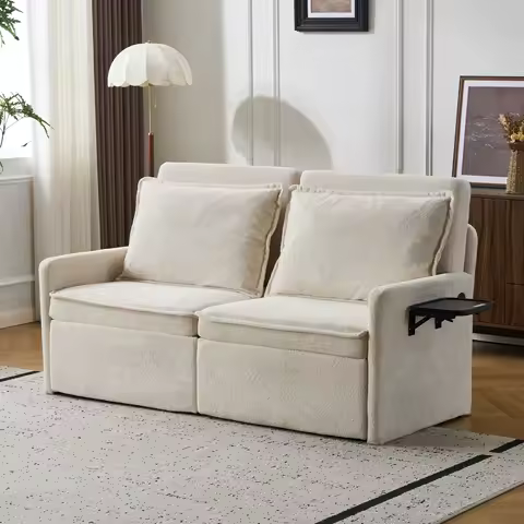 Canapé-lit beige avec chargeur USB — dossier réglable