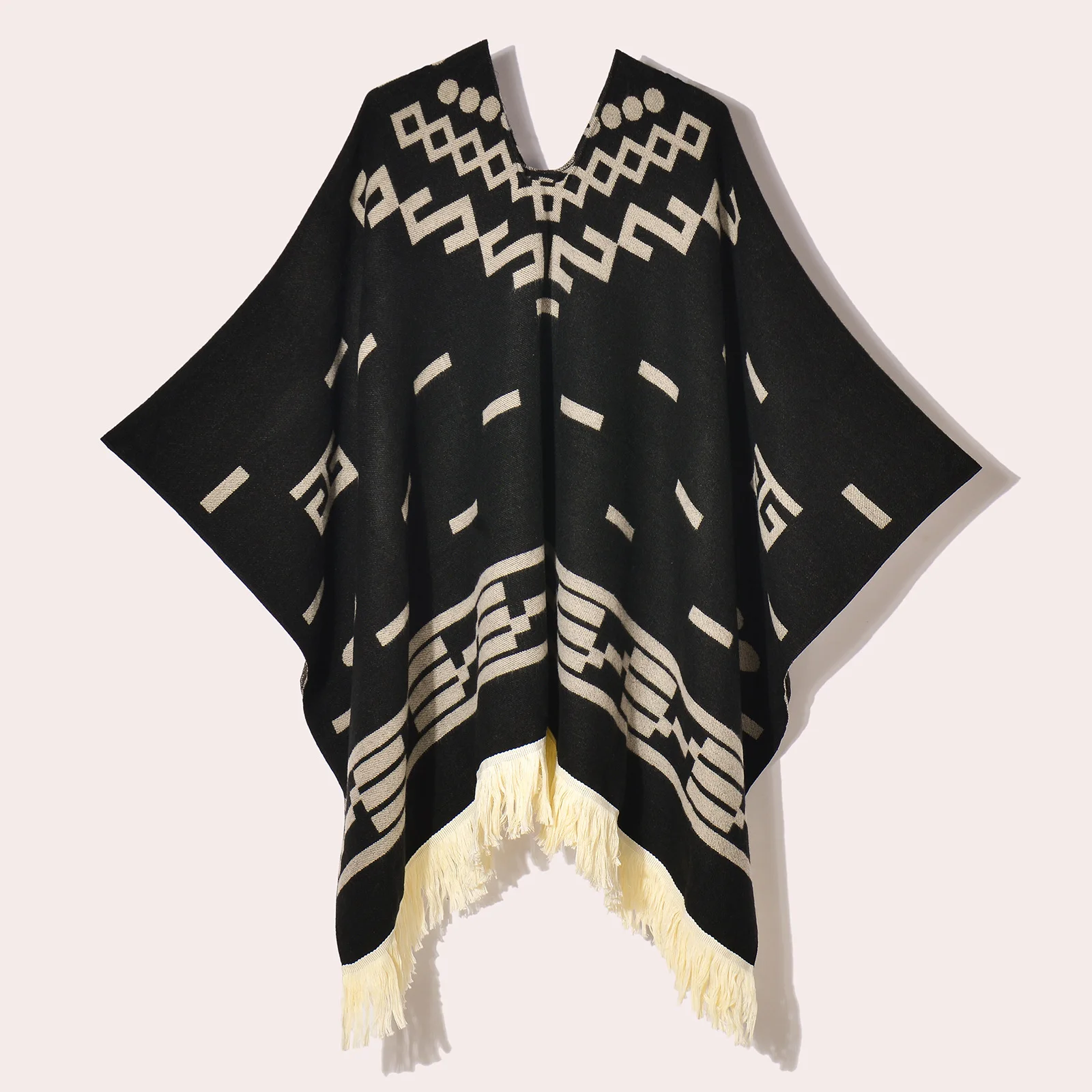 Poncho - poncho géométrique noir